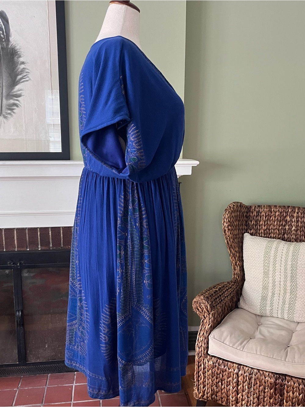 Bright Navy Bohemian Print Rayon Midi Dress — Approx. 2X - Picture 3 of 8